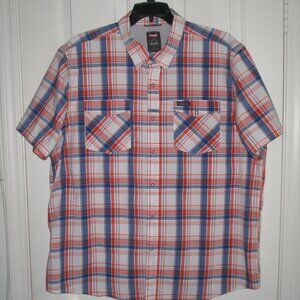 Wrangler Mens S/S Blue Red Cotton Western Snaps Casual Shirt - Size 2XL